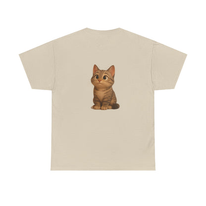 Brown kitten graphic T-shirt for cat lovers, featuring a cute feline design on a comfortable Printify T-shirt.