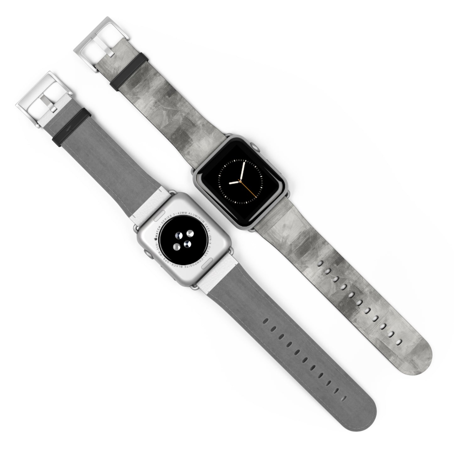 Gray watercolor camouflage Apple Watch band with abstract print, neutral colors, and comfortable accessory fit for Apple Watch.