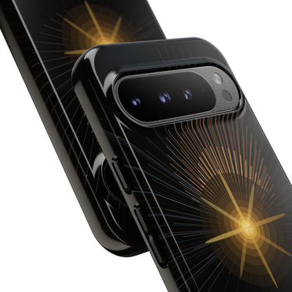 Tough Cases - Radiant Star Phone Case, Protective Black Shockproof Cover with Golden Light Design