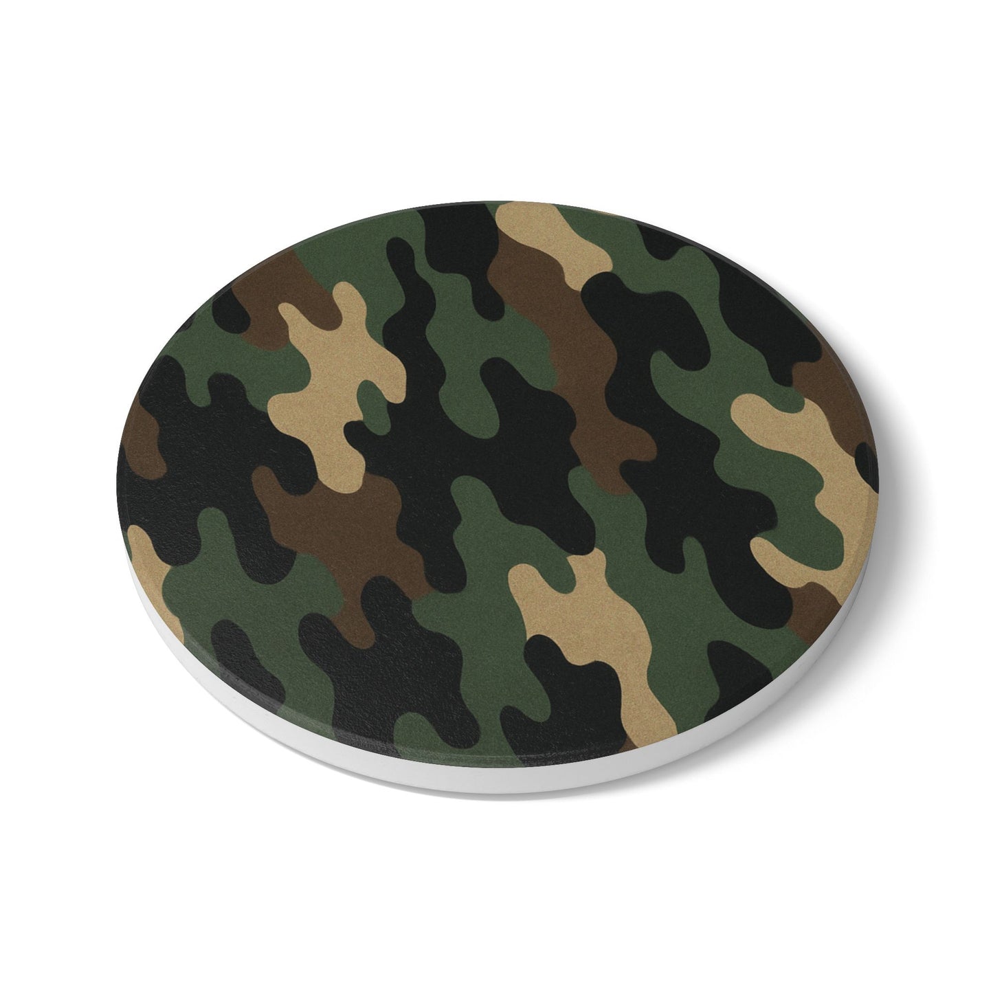Camo Ceramic Coaster — Green Woodland Camouflage Drink Protector