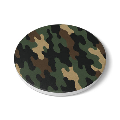 Camo Ceramic Coaster — Green Woodland Camouflage Drink Protector