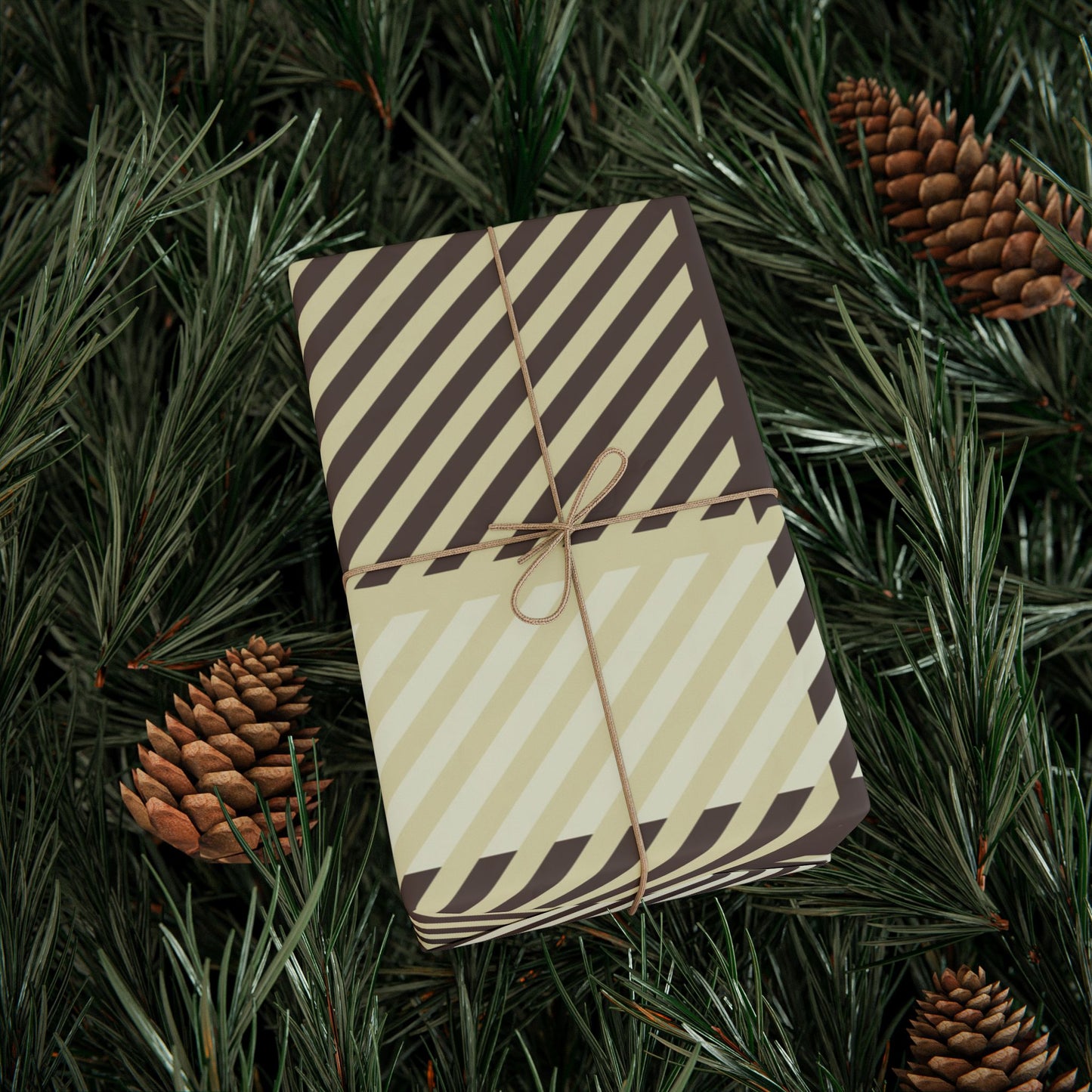 Plaid Stripe Wrapping Paper Roll — Neutral Black & Cream Gift Wrap