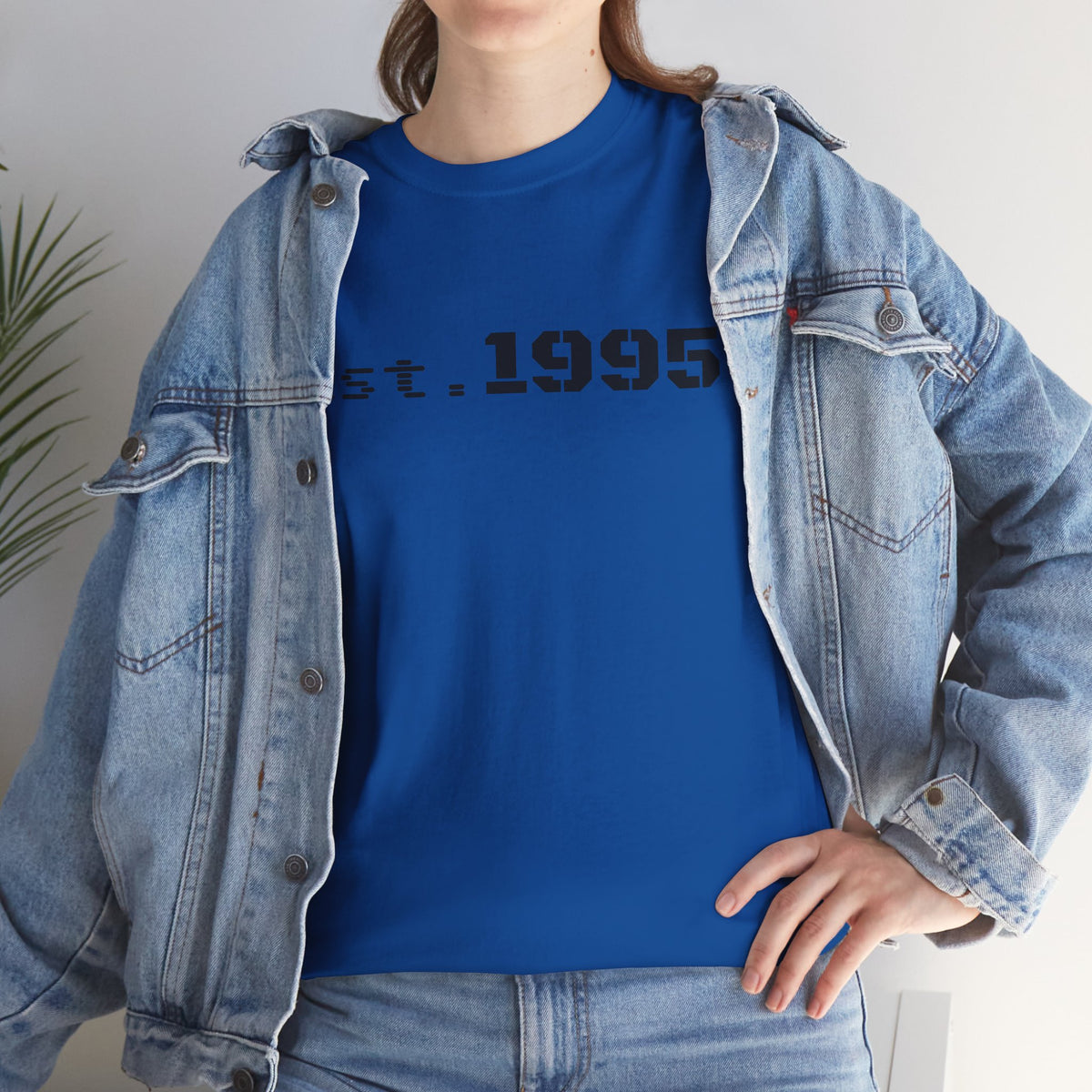 Vintage Est. 1995 T-shirt by Printify featuring minimalist design and birthday theme, with black text on a white fabric background.