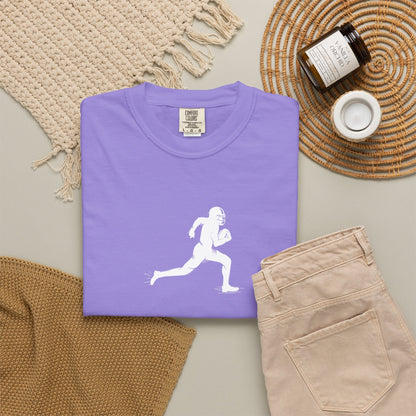 Sporty Unisex Garment-Dyed T-Shirt with Football Player Graphic, Activewear, Casual Wear, Gift for Runners, Fitness Apparel, Everyday Style