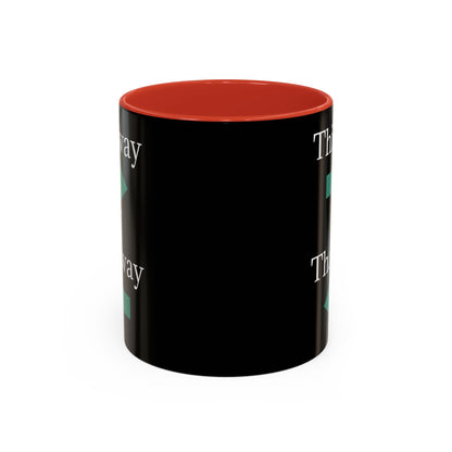 Ceramic coffee mug with "This Way or That Way" arrow design, available in 11oz and 15oz sizes, by Printify.