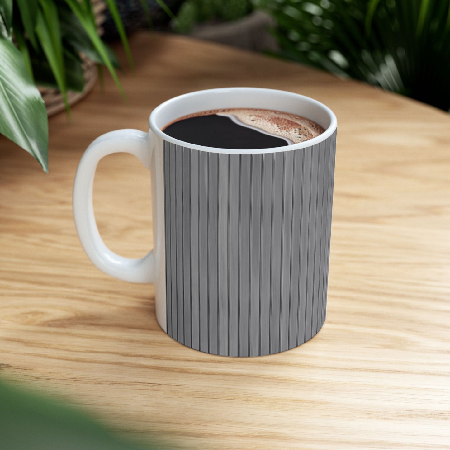 Gray Vertical Stripe Ceramic Mug — Modern Minimalist Coffee Cup (11oz, 15oz)