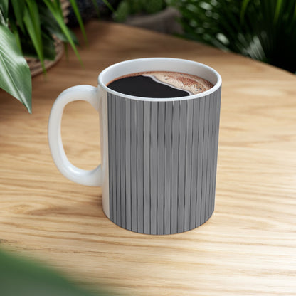Gray Vertical Stripe Ceramic Mug — Modern Minimalist Coffee Cup (11oz, 15oz)