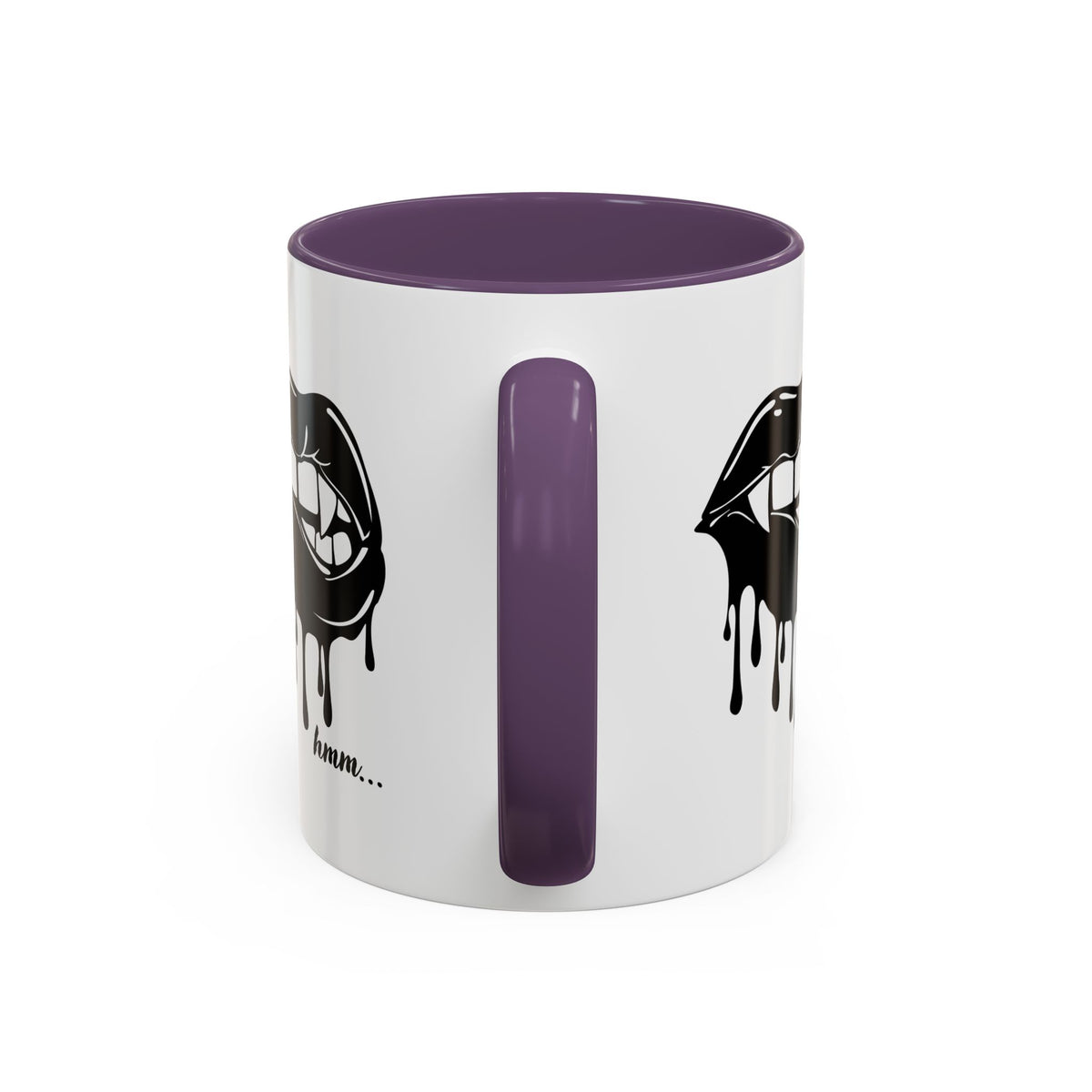 Black Dripping Lips accent coffee mug with bite graphic, available in 11oz or 15oz from Printify, featuring bold lip design.