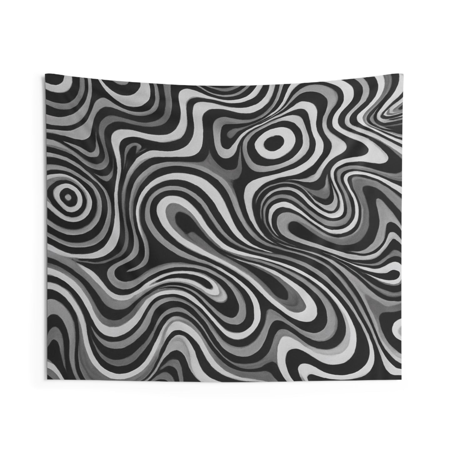 Psychedelic Swirl Wall Tapestry — Black & White Retro Optical Art