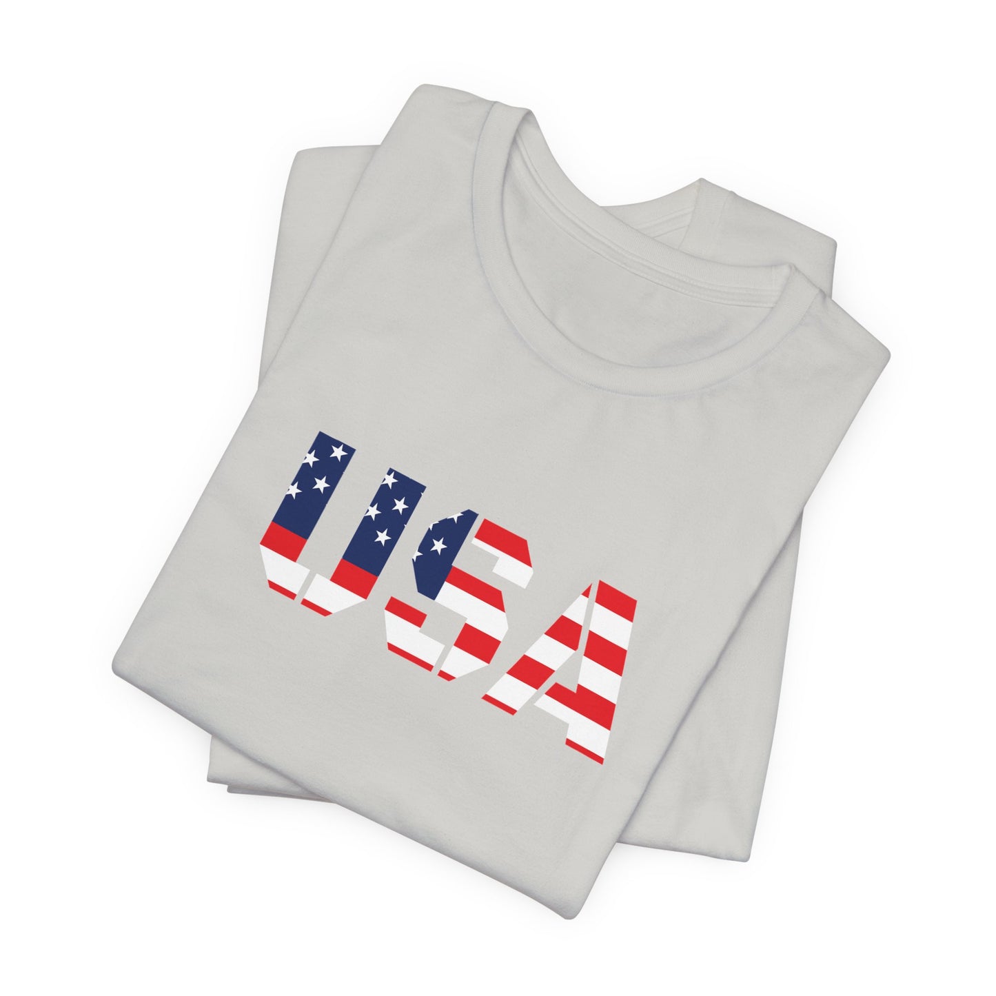 USA Flag Text Tee — Patriotic Fourth of July T-Shirt