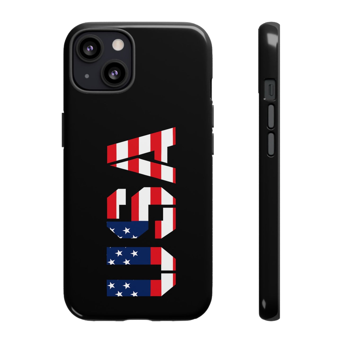 Patriotic American flag phone case by Printify, rugged protective case fitting smartphone models with bold flag design.