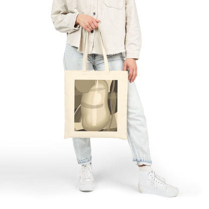 Abstract Pear Still Life Tote Bag | Neutral Geometric Fruit Print