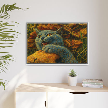 Blue cat canvas print featuring whimsical wall art, perfect as a gift for cat lovers, by Printify.