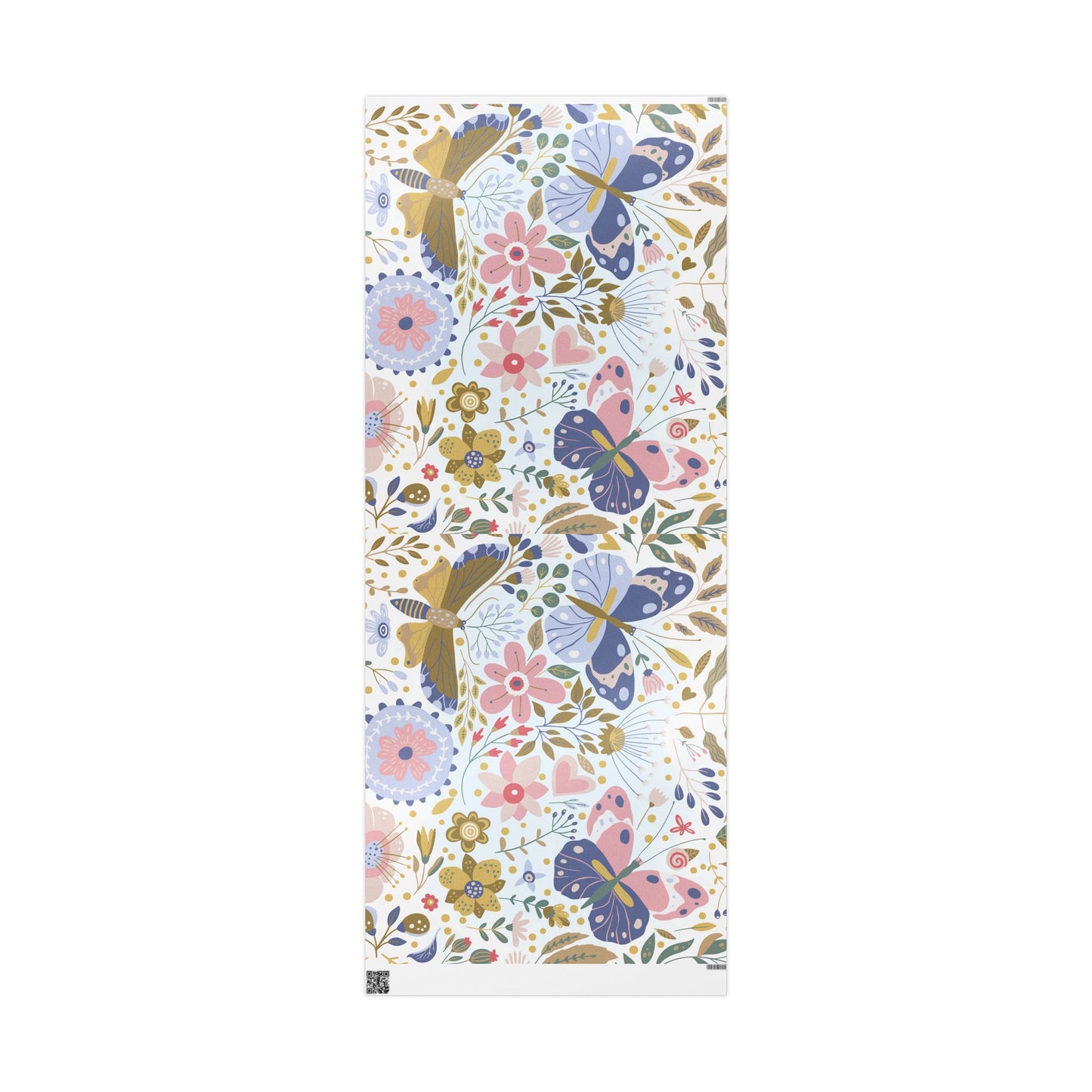 Floral Butterfly Wrapping Paper Roll — Elegant Blue & Gold Garden Gift Wrap