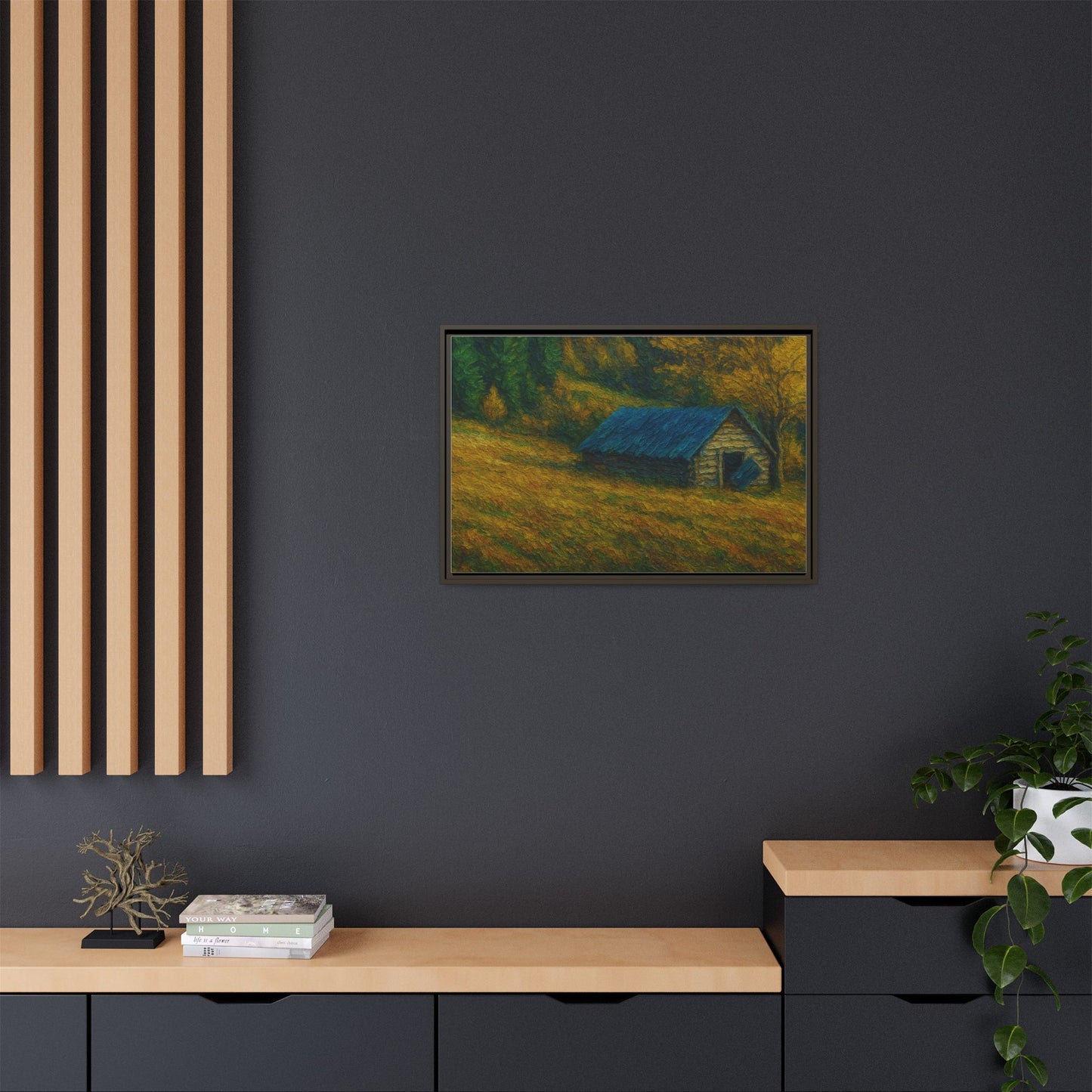 Framed Matte Canvas Print, Rustic Artwork, Farmhouse Decor, Nature Wall Art, Gift for Home, Autumn Decor, Landscape Painting