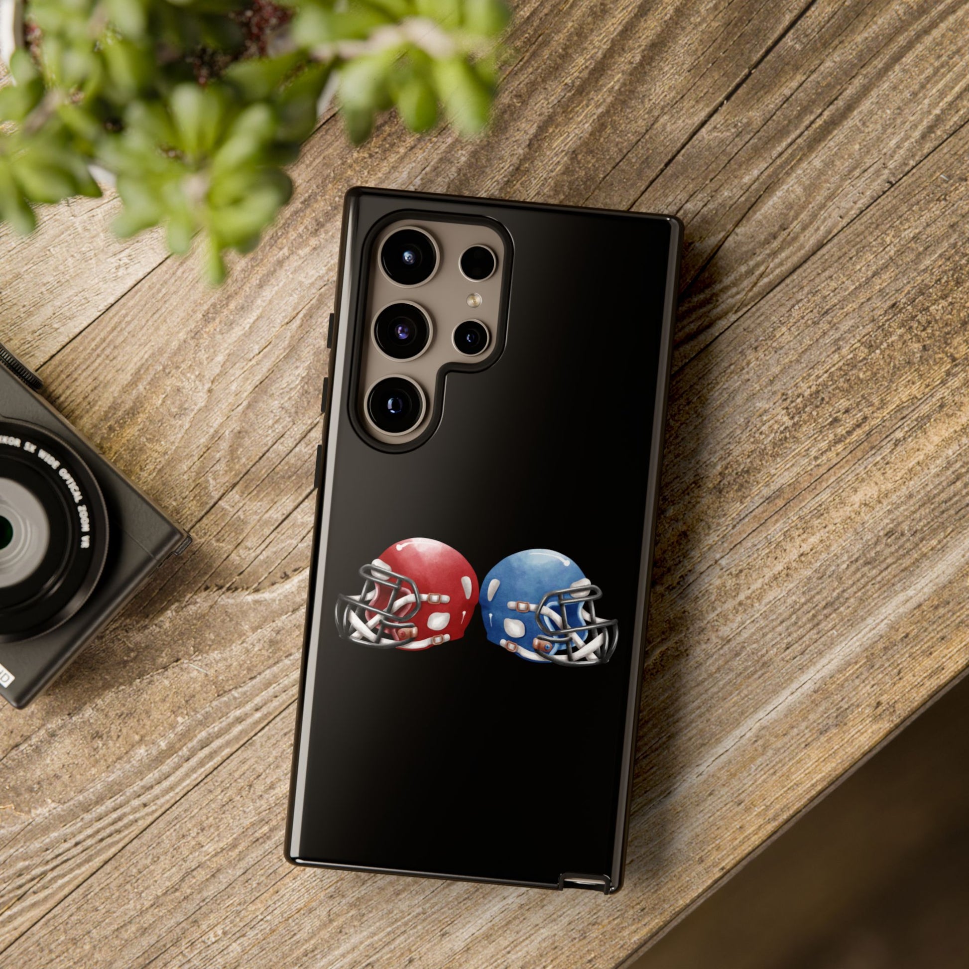 Red and blue football helmet tough phone case for iPhone, protective Printify cover with sports design.