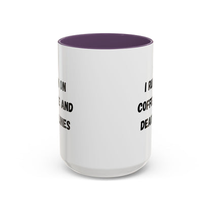 I Run on Coffee and Deadlines Mug, Motivational Coffee Cup, Office Mug, Gift for Writers, Caffeine Lover's Mug, Funny Coffee Cup