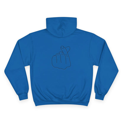 Minimalist Champion Hoodie with Hand Gesture Design
