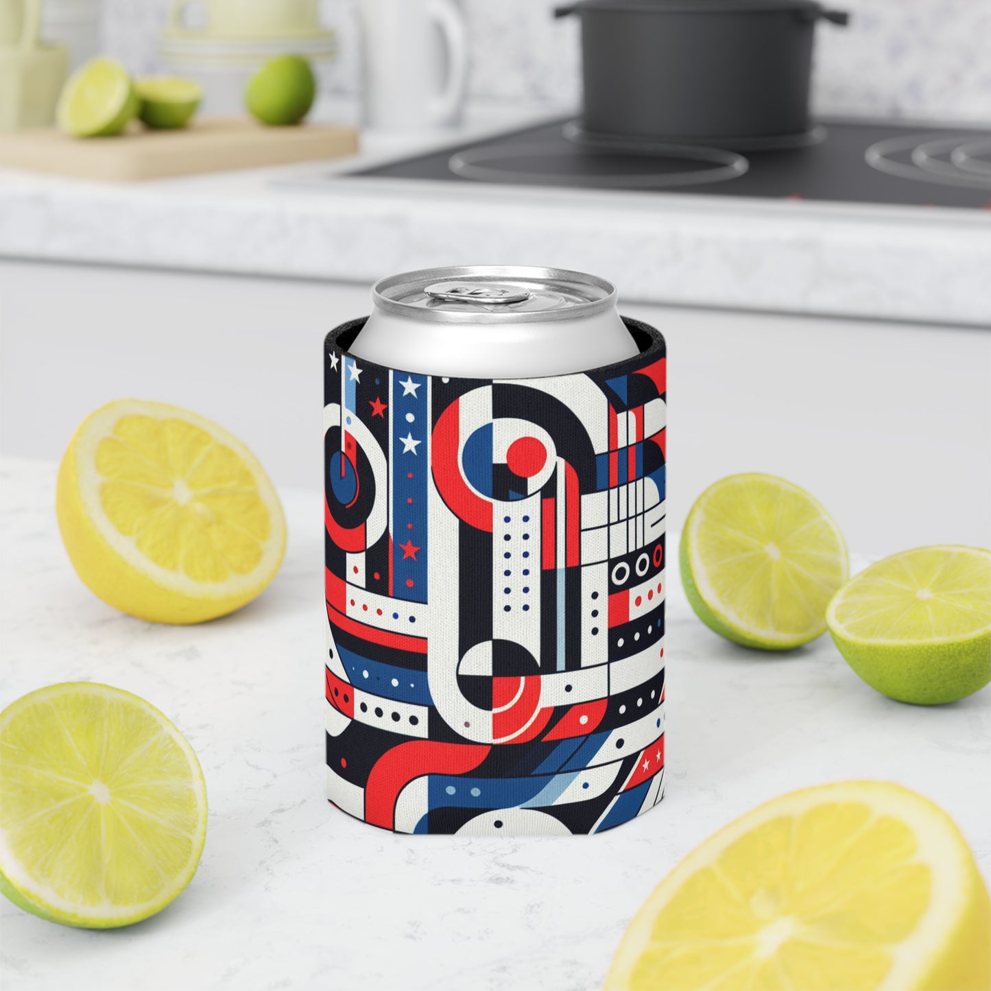 Modern Abstract American Flag Can Cooler
