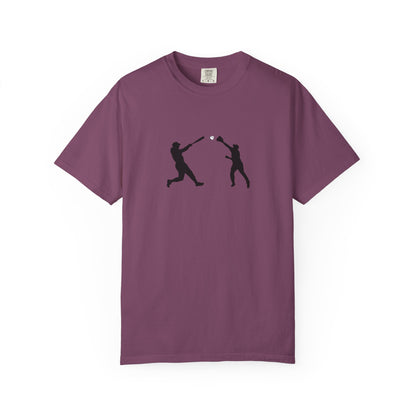 Minimal baseball player silhouette T-shirt by Printify featuring a simple graphic design on a casual T-shirt.