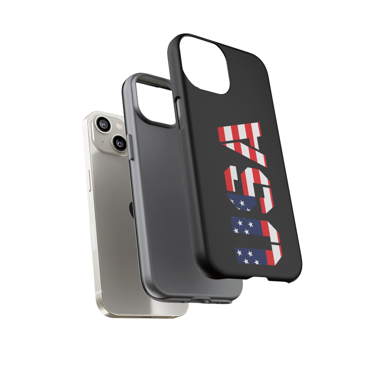 American flag phone case by Printify, patriotic tough phone case featuring a bold USA flag design for iPhone or Android.