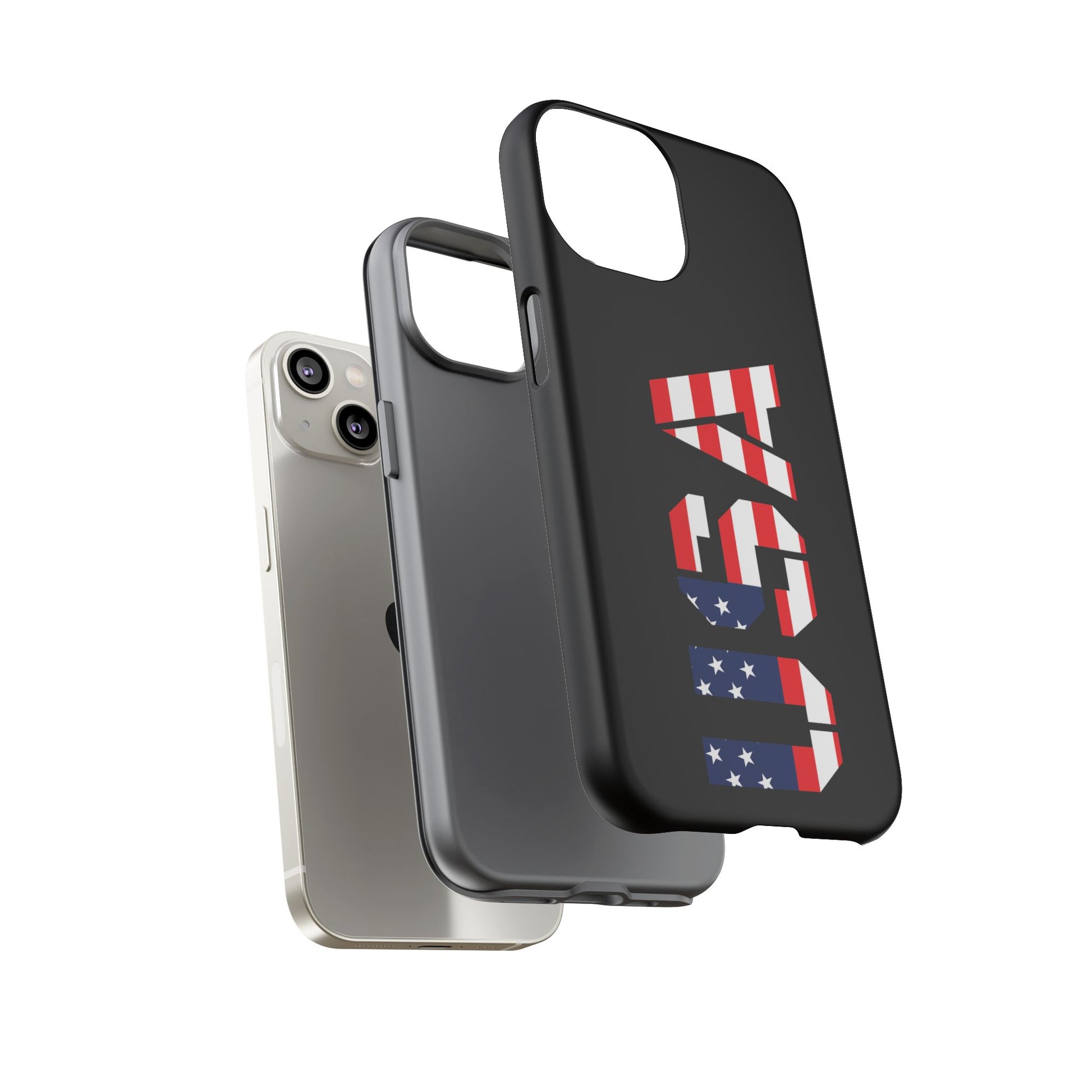 American flag phone case by Printify, patriotic tough phone case featuring a bold USA flag design for iPhone or Android.