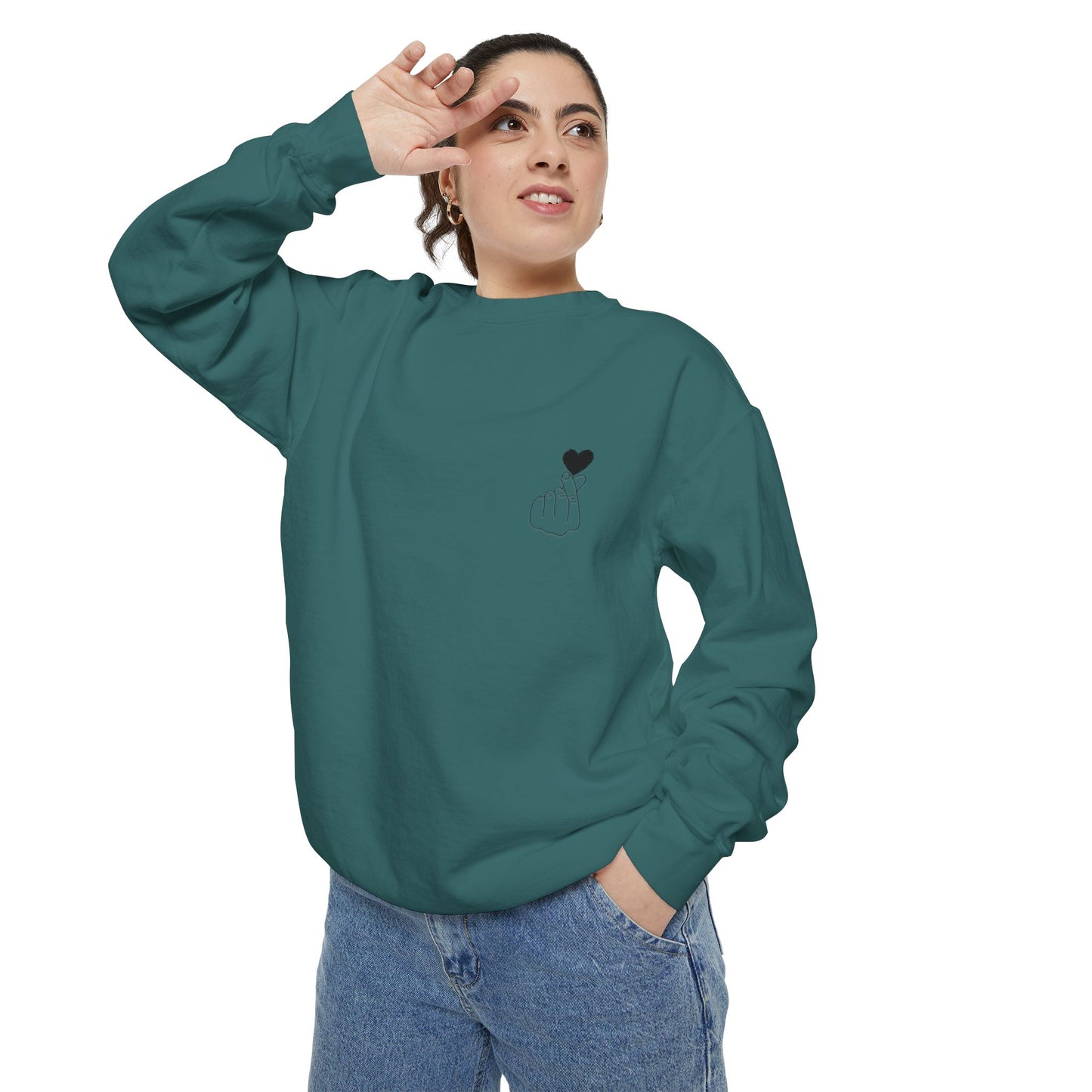 Unisex Garment-Dyed Sweatshirt with Heart Design - Cozy & Stylish