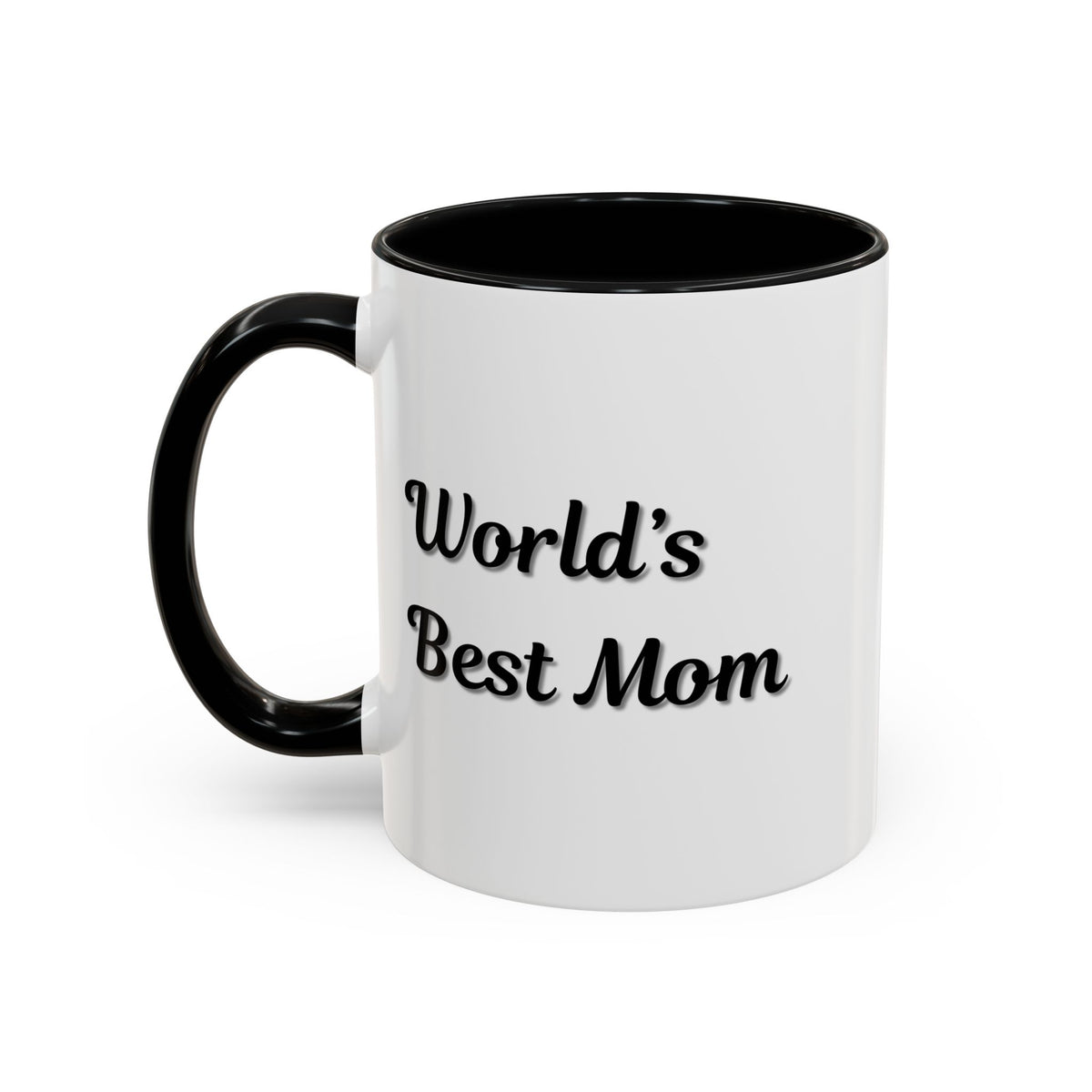 Black-trim ceramic coffee mug with "World's Best Mom" text, perfect for Mother's Day gift from Printify.