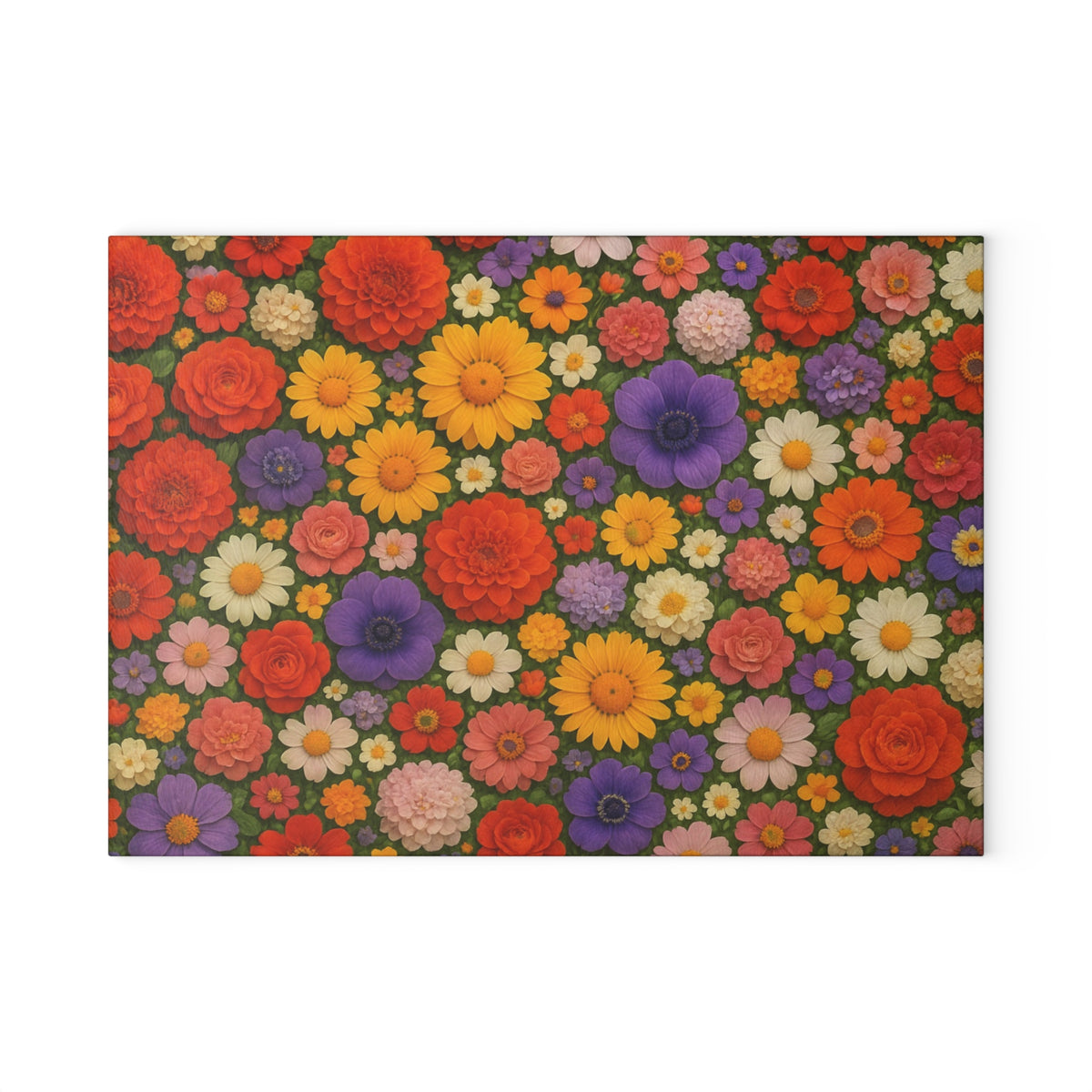 Floral Glass Cutting Board – Colorful Retro Flower Pattern Kitchen Board