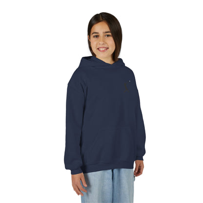 Kids youth baseball silhouette hoodie by Printify, featuring a baseball player design on a comfortable pullover for kids.