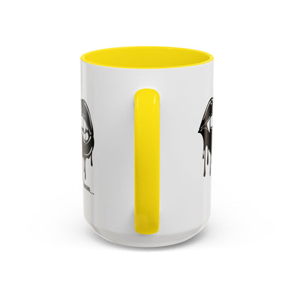 Black dripping lips accent coffee mug with bite graphic, 11oz or 15oz, featuring bold print design from Printify.
