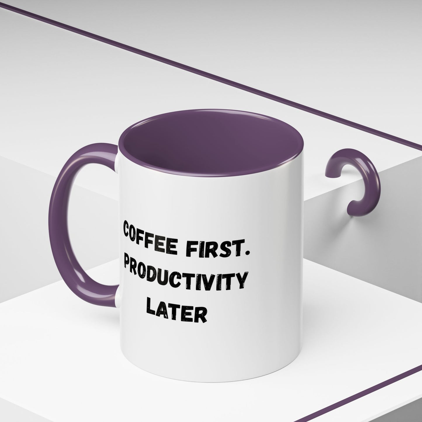 Coffee First Productivity Later Mug - Fun Office Gift, Motivational Coffee Cup, Black Handle Mug, Home Office Decor, Thoughtful Gift