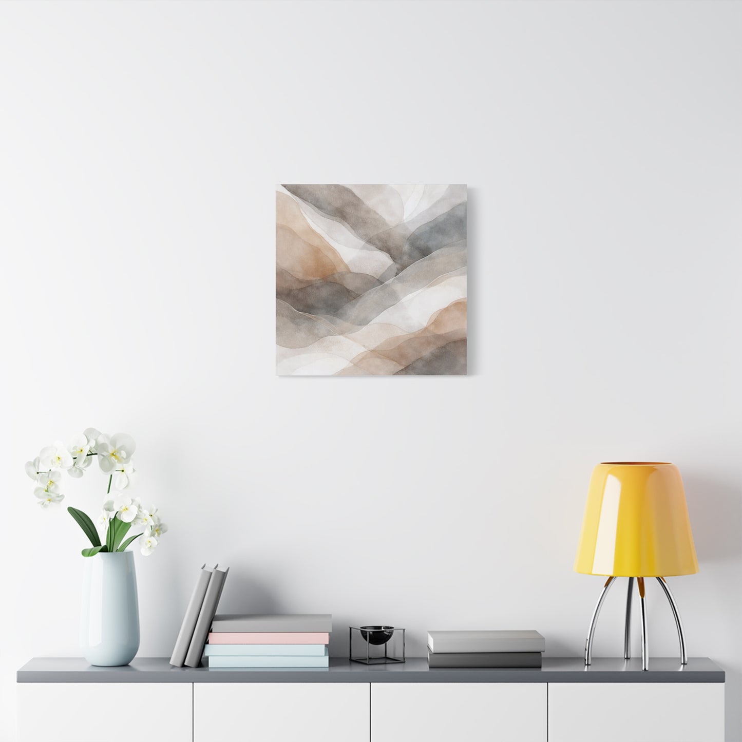 Neutral Abstract Watercolor Waves Canvas