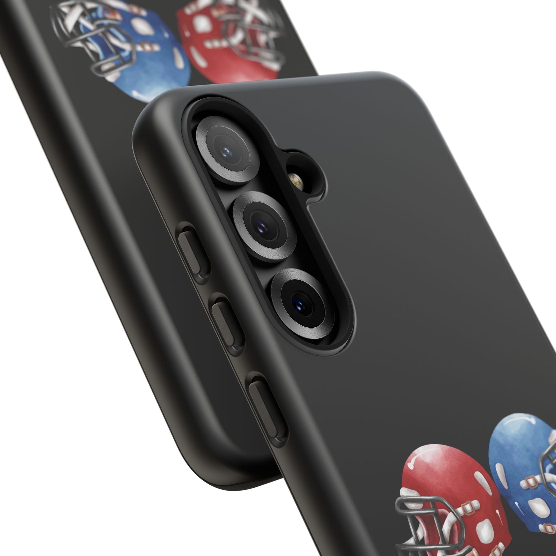 Red and blue football helmet tough phone case for iPhone, protective Printify cover with detailed helmet design.