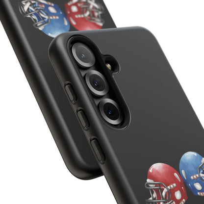 Red and blue football helmet tough phone case for iPhone, protective Printify cover with detailed helmet design.