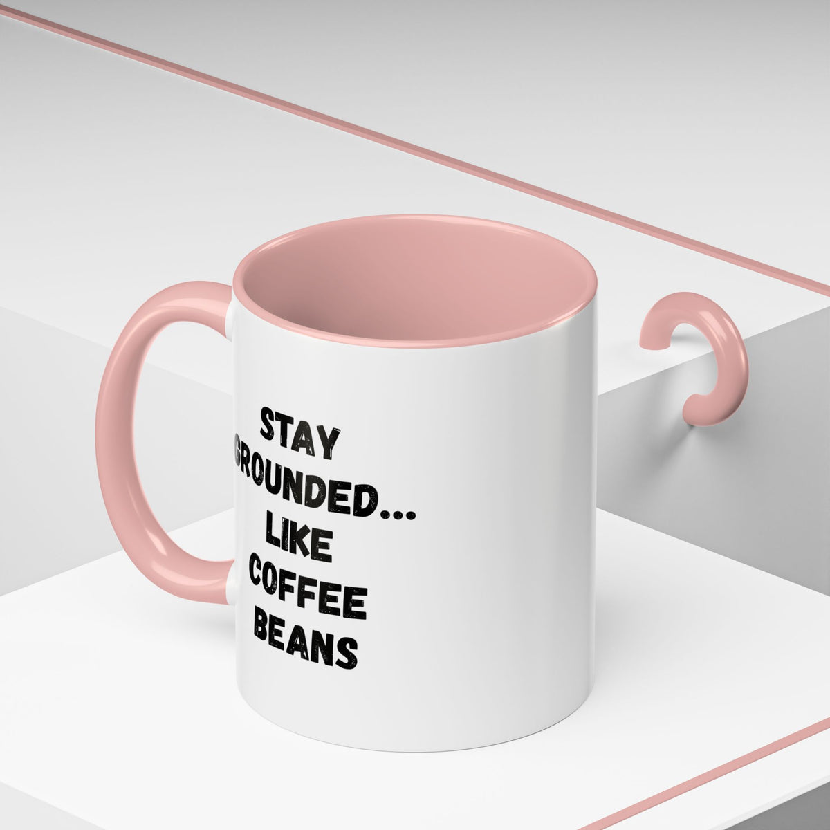 Stay Grounded coffee mug with coffee bean design, 11oz ceramic cup for coffee lovers, by Printify.