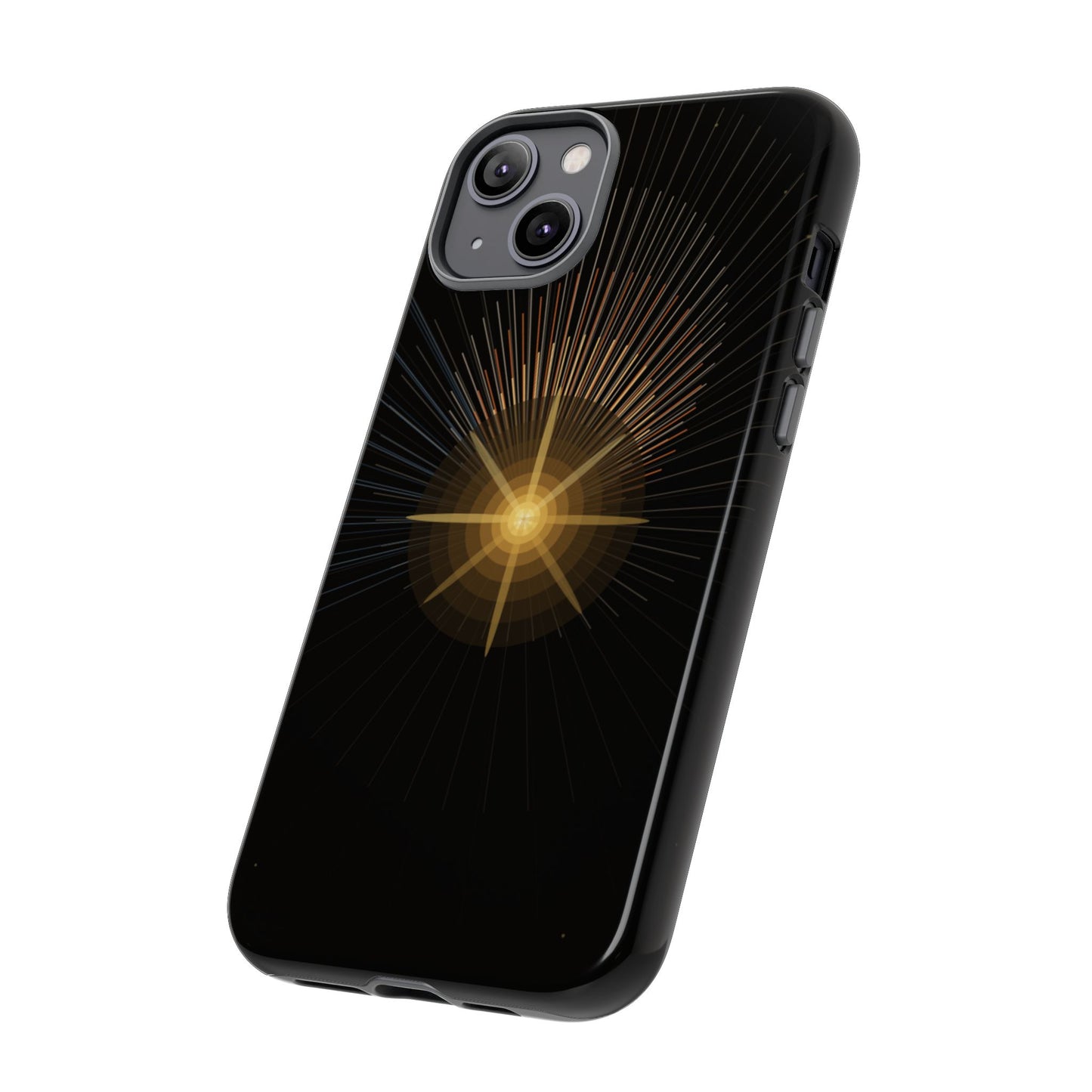 Tough Cases - Radiant Star Phone Case, Protective Black Shockproof Cover with Golden Light Design