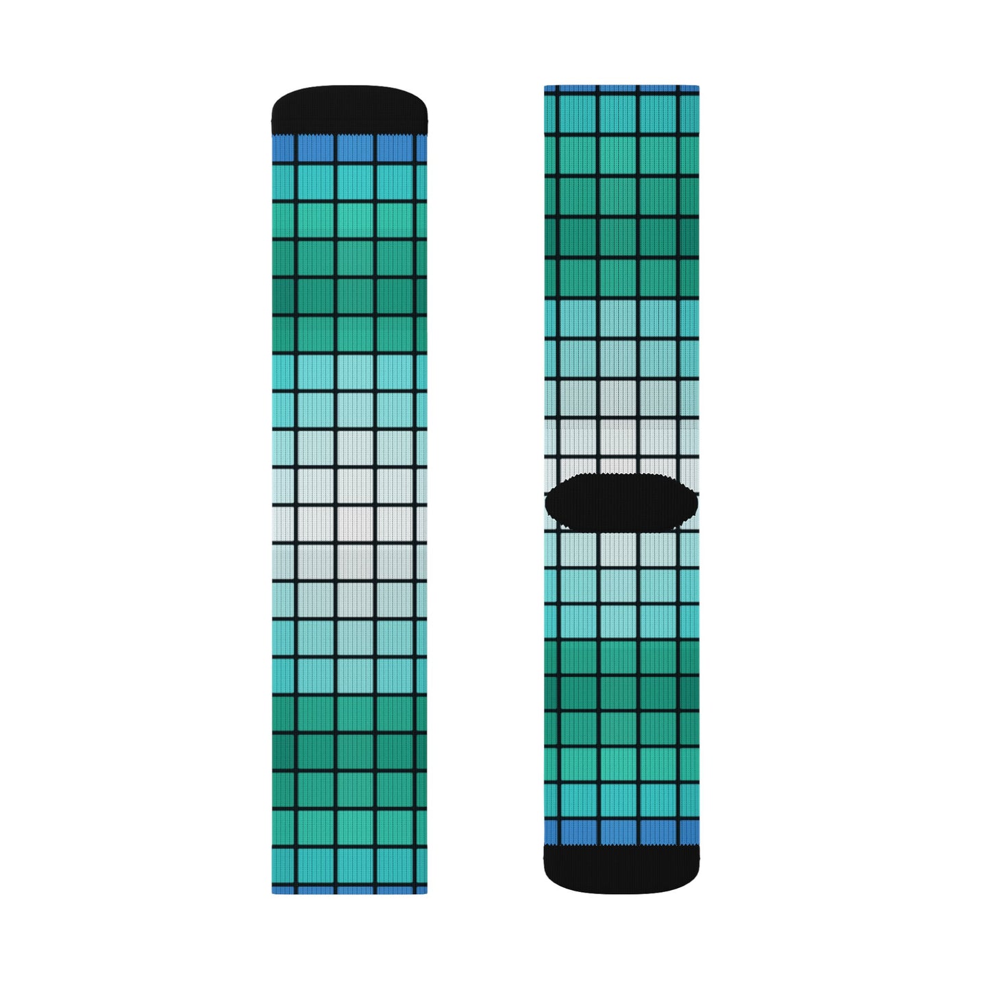 Teal Gradient Grid Socks | Sublimation Patterned Socks