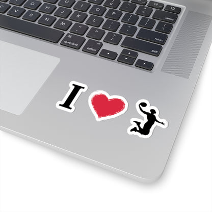 I Heart Basketball kiss-cut sports decal sticker on paper for laptops and water bottles, featuring a bold basketball design.