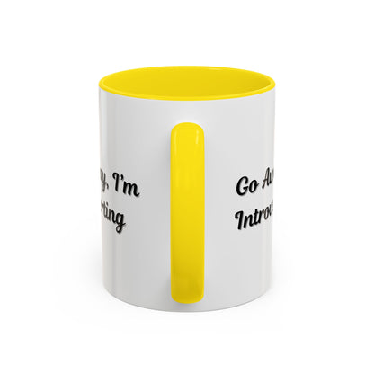 Ceramic coffee mug with "Go Away, I'm Introverting" print, 11 oz, perfect for introverts, by Printify.