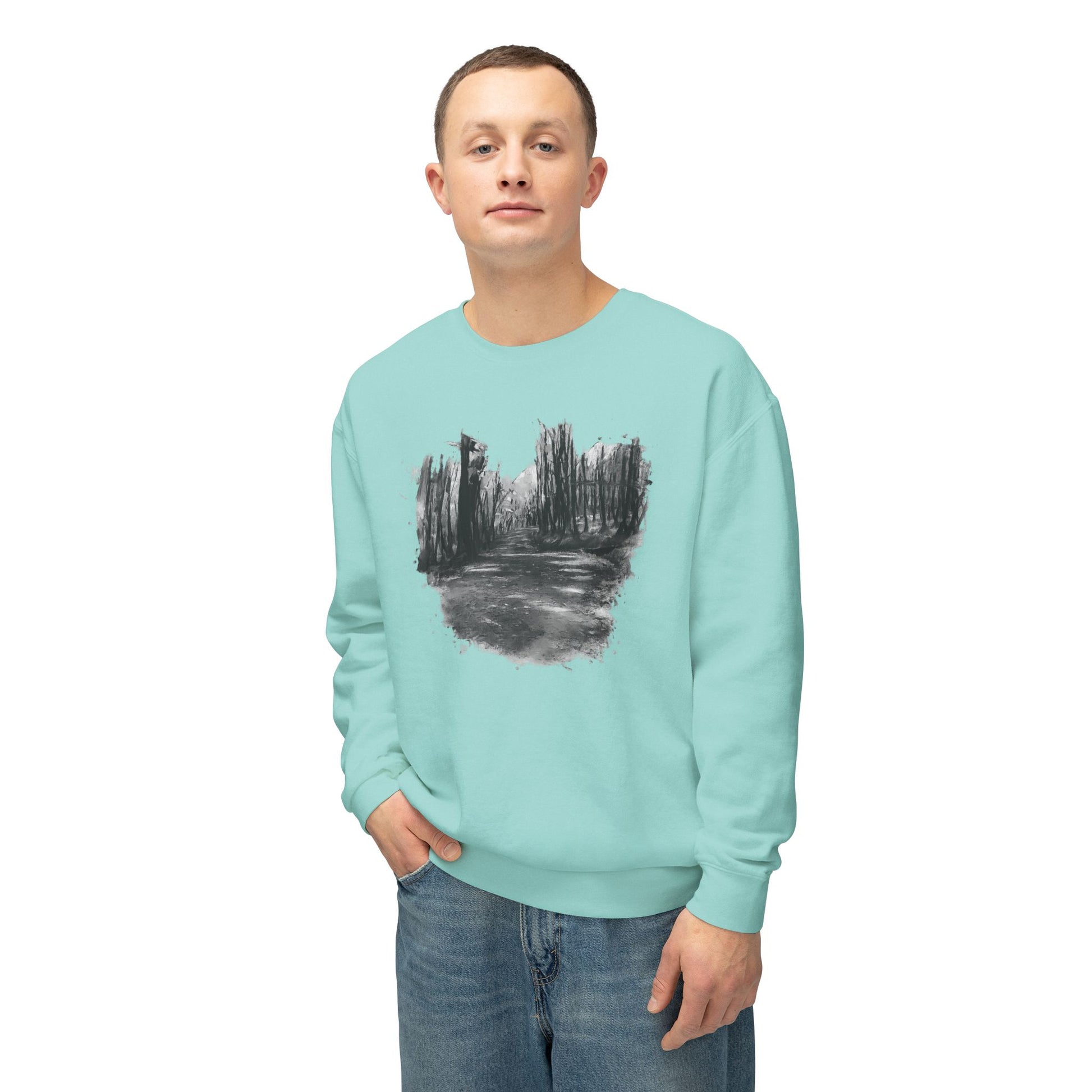 Scenic Minimalist Crewneck Sweatshirt - Cozy Art Tee for Nature Lovers, Gift for Her, Layering Essential, Perfect for Fall, Everyday Wear - TRV