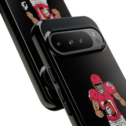 Black football player tough phone case for iPhone by Printify, sports-themed protective phone cover featuring athletic design.
