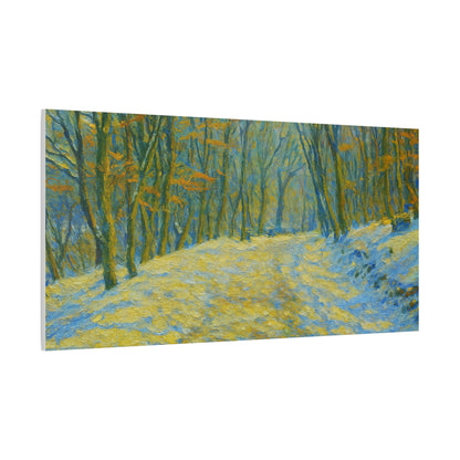 Winter landscape canvas wall art by Printify featuring a cozy nature scene, perfect for living room decoration.