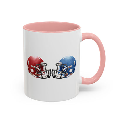 Football Helmet Coffee Mug — Red vs Blue Rivalry Accent Mug (11/15oz)