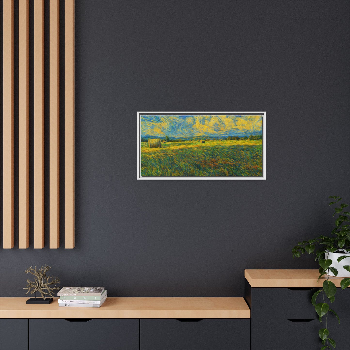 Framed landscape matte canvas print in vibrant multi-color tones by Printify, showcasing a scenic nature scene.