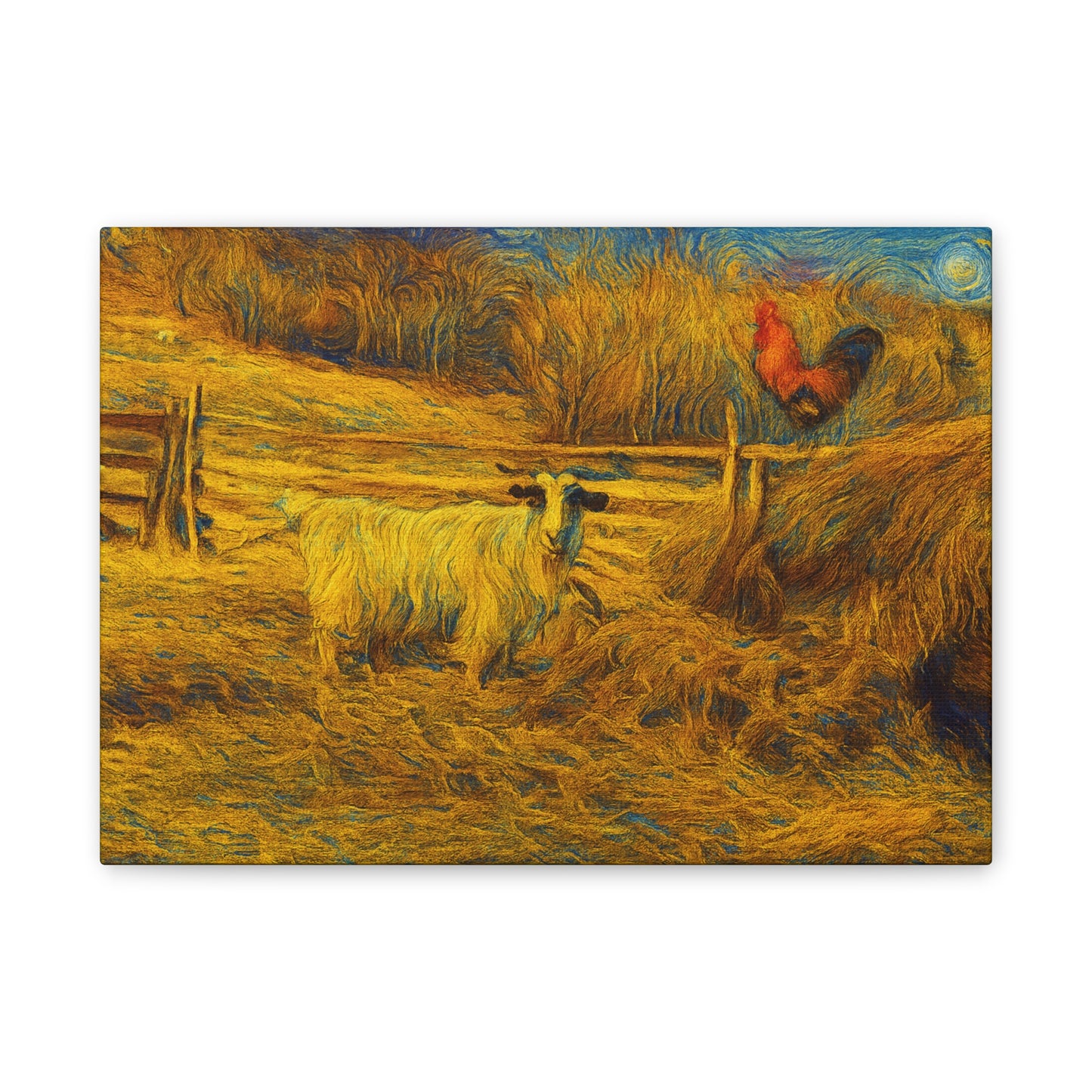 Farmhouse Canvas Wall Art - Rustic Animal Decor, Goat and Rooster Painting, Country Home, Farmhouse Style, Gift for Farmers - TRV