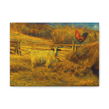 Farmhouse Canvas Wall Art - Rustic Animal Decor, Goat and Rooster Painting, Country Home, Farmhouse Style, Gift for Farmers - TRV