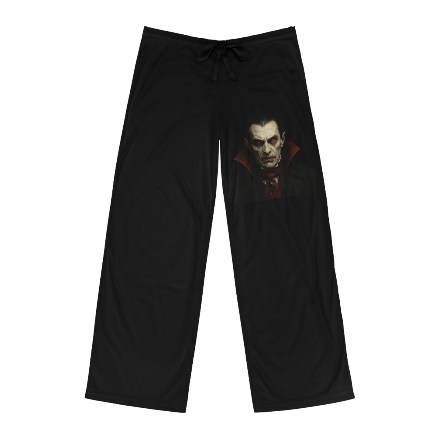 Vampire portrait gothic pajama pants with all-over vampire print, men's Halloween lounge sleepwear by Printify.