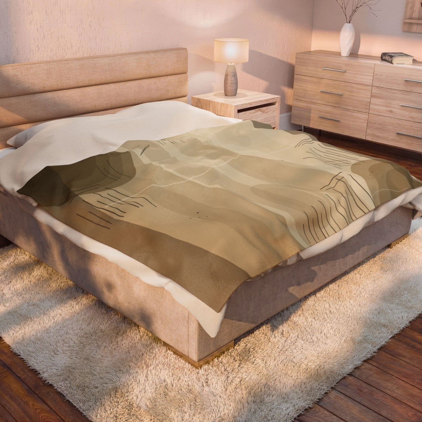 Neutral Abstract Shapes Velveteen Plush Blanket | Beige Modern Minimalist Throw - TRV