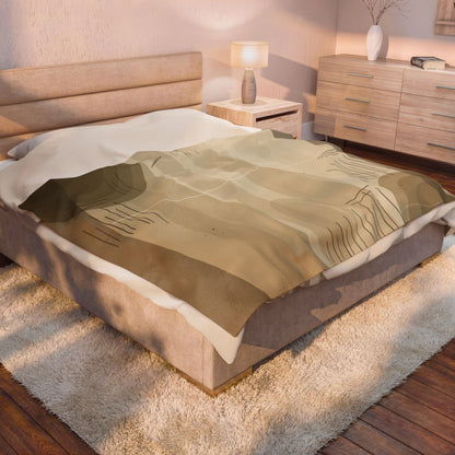 Neutral Abstract Shapes Velveteen Plush Blanket | Beige Modern Minimalist Throw - TRV